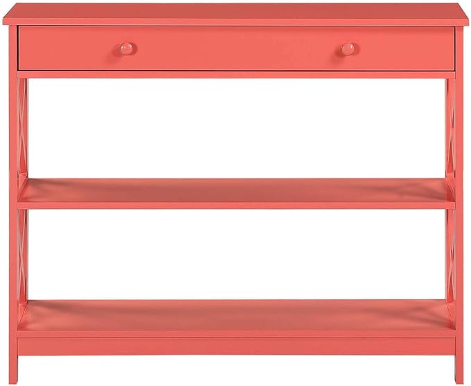 Convenience Concepts Oxford 1 Drawer Console Table with Shelves, Coral