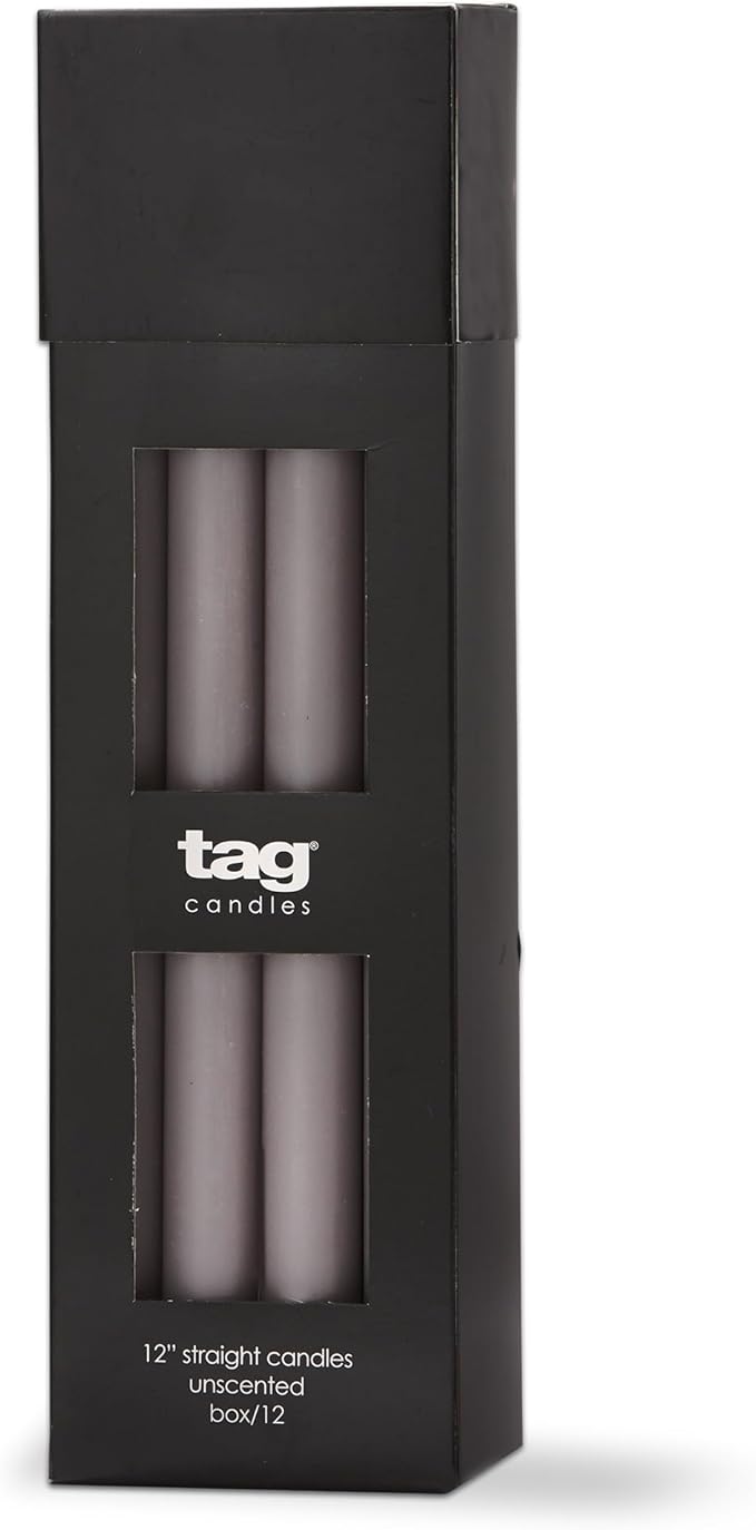 tag Color Studio 12" Straight Taper Unscented Smokeless Paraffin Wax Candle Grey Burn Time 12 hrs.Sold in Units of 1 12" Gray