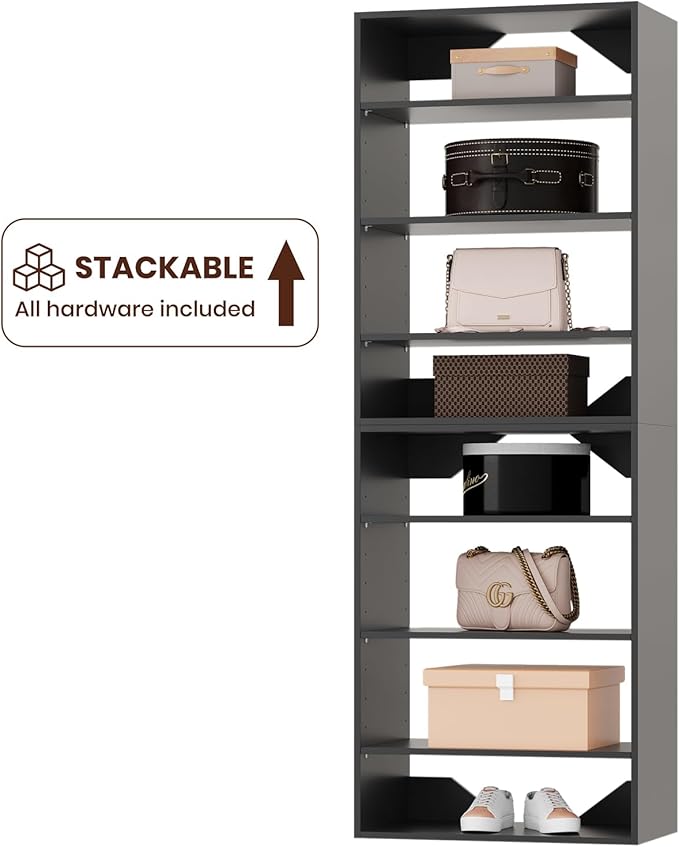 ROOMTEC 19.5" Shelf Short Tower Closet Unit, Modular Closet System with Shelf, Wardrobe Organizer for Bedroom or Walk-in Closet, Wall Mounted, Customizable Clothes Storage Unit, Black