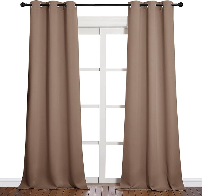 NICETOWN Light Reducing Grommet Curtains - Tripe Woven Textured Soft Curtain Panels for Living Room Window Treatment Drapes (2 Panels, W42 x L90, Cappuccino)