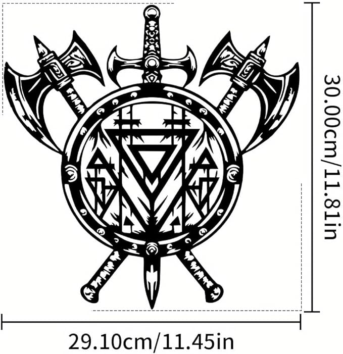 YBLCOZYC Axe & Shield Metal Wall Art - Rustic Scandinavian Viking Decor with Norse Compass Design, Handcrafted Iron Wall Hanging - Unique Nordic Gift for Home, Office & Man Cave
