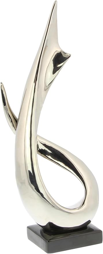 Deco 79 Porcelain Ceramic Abstract Decorative Sculpture Home Decor Statue with Black Base, Accent Figurine 8" x 4" x 17", Silver