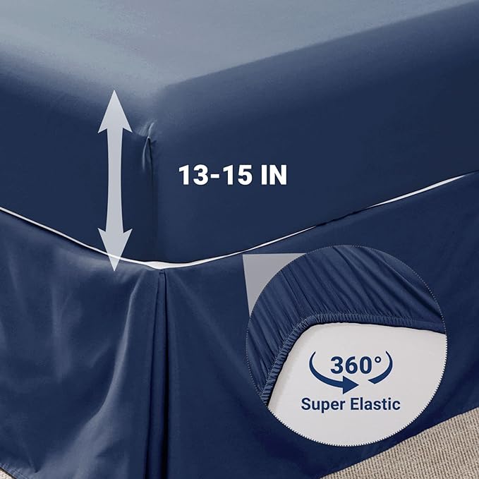 JOLLYVOGUE Queen Comforter Set 7 Pieces, Navy Blue Bed in a Bag Comforter Set for Bedroom, Bedding Comforter Sets with Comforter, Sheets,Ruffled Shams & Pillowcases