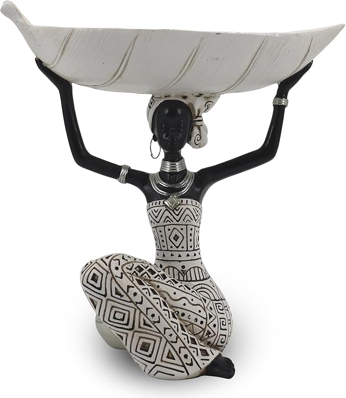 African Tribal Lady Holders Figurine, African Statue Home Decoration, Sculptures Table top Bookshelf Decor for Wedding,Church,Holiday Decor-African Decorative White Color(313-B)