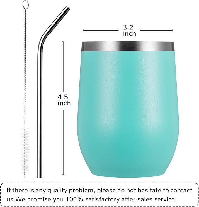 MEWAY 12oz/4 Pack Wine Tumbler Glasses with Lid - Stemless Double Wall Vacuum Stainless Steel Travel Tumbler - Keeping Cold & Hot for Wine,Coffee,Cocktails,Gifts(Light green,Set of 4)