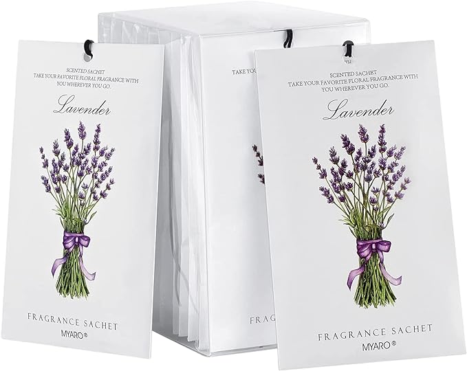 MYARO 12 Packs Lavender Scented Sachets Air Freshener for Drawer and Closet, Long-Lasting Sachets Bags Drawer deodorizers Fresh Scents, Home Fragrance for Lover