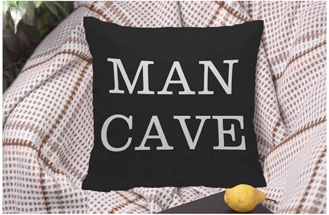 WONDERTIFY Pillow Cover Man Cave on White Black Background - Soft Linen Pillow Case for Decorative Bedroom/Livingroom/Sofa/Farm House - Couch Pillow Cushion Covers 18x18 Inch 45x45 cm