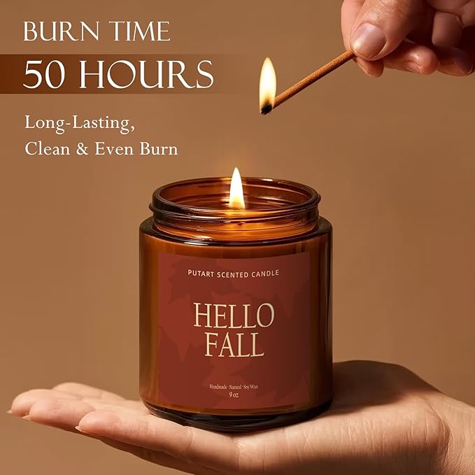 Pumpkin Spice Fall Candles for Home Scented, Natural Soy Wax Aromatherapy Non Toxic Pumpkin Candle with Long Lasting Burn, Halloween Autumn Candle Gifts for House Fragrance Decoration (9oz)