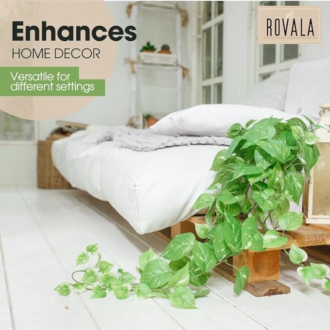 ROVALA Silk Plants for Home Decor Indoor in Pot Realistic Artificial Plants Fake Hanging Plants Faux Plants Indoor Fake Potted Plants Fake Plants for Shelves Bathroom Plants, Fake Pothos (Light Green)