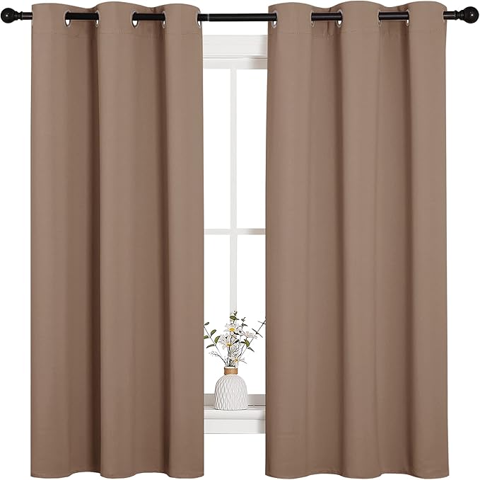 NICETOWN Window Treatment Thermal Insulated Solid Grommet Blackout Curtains/Drapes for Bedroom (Set of 2 Panels, 42 by 63 Inch, Cappuccino)