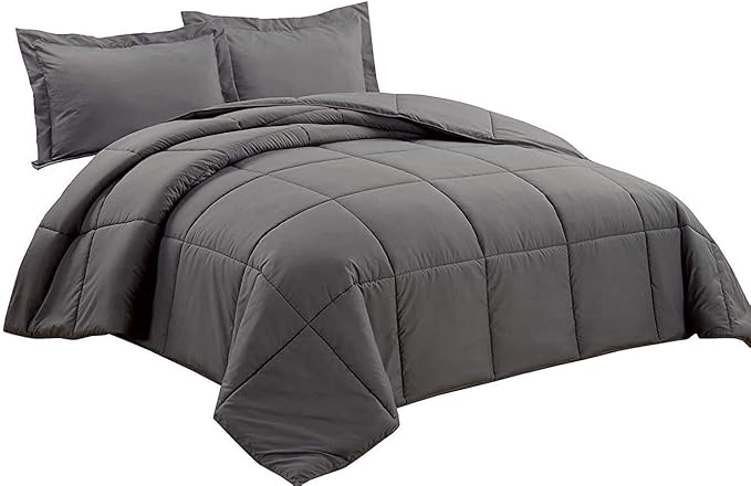 Chezmoi Collection 2-Piece All Season Twin Comforter Set Gray, Soft Quilted Down Alernative Duvet Insert with Corner Tabs, Lightweight Microfiber Bedding, 64 x 88 Inches