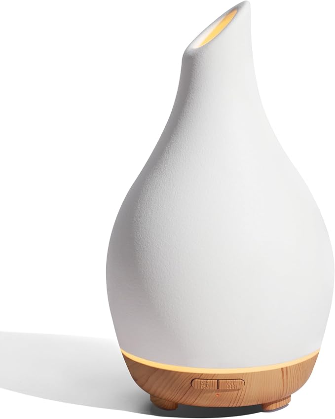 InnoGear Essential Oil Diffuser, 150ml Ceramic Diffuser Handcrafted Stone Aromatherapy Diffusers Ultrasonic Cool Mist Humidifier Vaporizer 2 Mist Modes Waterless for Home, White Vase-Shaped Ceramic