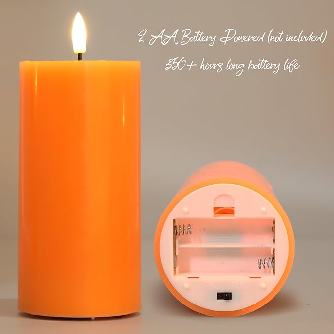 Eywamage Orange Halloween Flameless Pillar Candles with Remote, Real Wax Flickering Fall LED Candles Battery Operated Set of 3