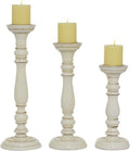 Deco 79 Mango Wood Decorative Candle Holder Candle Stand, Set of 3 Candlestick Holder 18", 15", 12"H, White