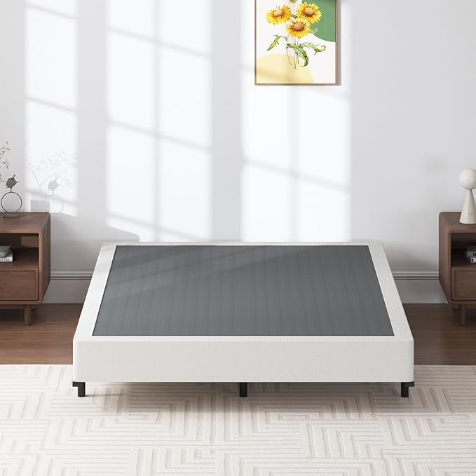 Queen Box Spring 7 Inch Low Profile Box Spring Queen Size Bed Base, 3000 lbs Black Heavy Duty Metal Mattress Foundation with Easy Clean Fabric Cover,Easy Assembly