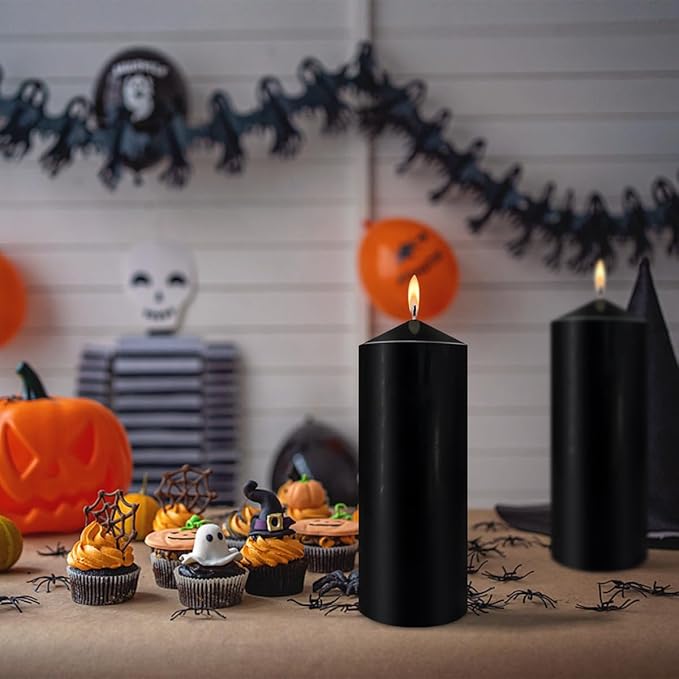 Emergency Candle, Hand Poured Pillar Candles Set of 2, 3x8 inches Unscented Large Black Candle, Smokeless Dripless and Non-Toxic Tall Candles Bulk for Power Outage Candles