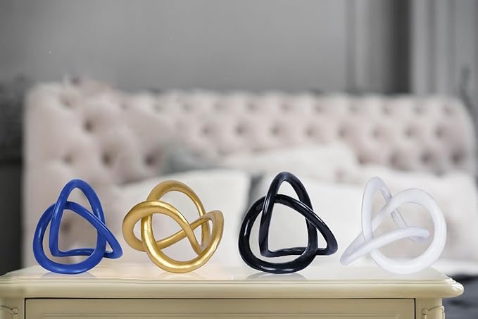 Gold Knot Statue Decor Gold Modern Geometric Sculpture Home Decor Unique Round Knick Knacks Shelves Decorative Abstract Cube Golden Centerpiece for Living Room Shelf Office Coffee Table Decoration