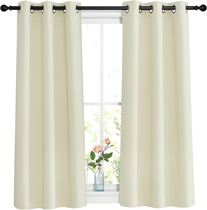 NICETOWN Room Darkening Curtains and Drapes for Bedroom - Grommet Energy Saving Thermal Insulated Light Blocking Window Treatments for Kitchen (Beige, 1 Pair, W37 x L48)