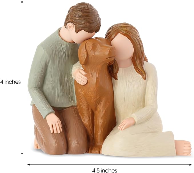 Couple with Dog Figurines, We Are A Family Dog Memorials Statues for Lovers
