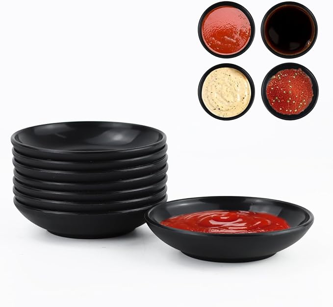 PYRMONT Wheat Straw Dipping Bowls, 2 Oz Soy Sauce Dish & Bowl, Small Dipping Sauce Bowls Set of 8, Mini Appetizer Plates for Side Dishes,Ketchup,BBQ, Party, Condiments Serving Bowl Set - Black