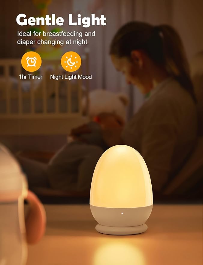 JolyWell Baby Night Light for Kid, Portable Egg Nightlight with Stable Charging Pad, Touch Nursery Night Lamp for Breastfeeding, Toddler Night Light for Bedroom, Timer Setting, ABS+PC, White-2