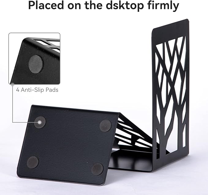 Metal Bookends Black 6 Pair - Heavy Duty Book Stoppers for Shelves - Decorative Book Ends