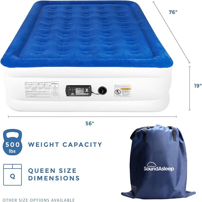 SoundAsleep Products Dream Series Luxury Air Mattress, ComfortCoil Technology, Built-in High Capacity Pump for Home, Camping- Double Height, Adjustable, Inflatable Blow Up, Portable (Full Size)