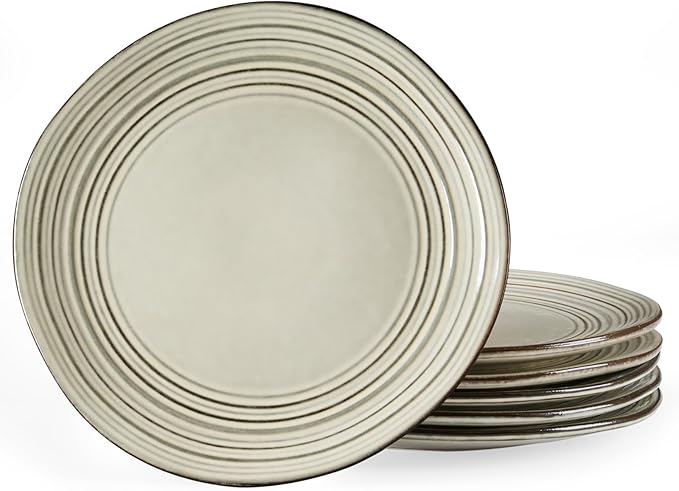 famiware Dinner Plates, 8 Inch Small Plate Set for 6, Dessert Appetizer Speckled Hand-made Ceramic Salad Plates, Microwave & Dishwasher Safe, Scratch Resistant, Twilight Series, Terre-verte