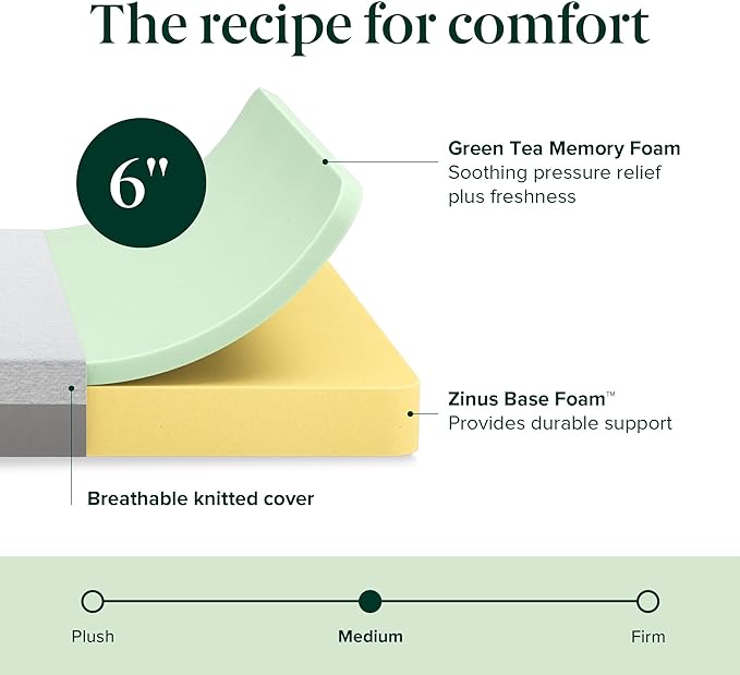 ZINUS 6 Inch Ultima Memory Foam Mattress [New Version], Twin, Fiberglass Free, Medium Firm Feel, Breathable Airflow Memory Foam, Certified Safe Foams & Fabric, Mattress in A Box