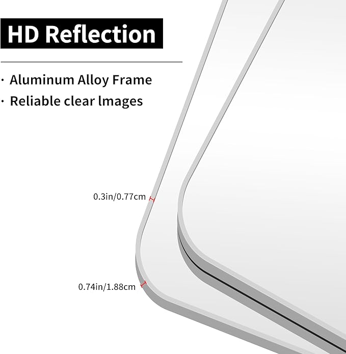 48x24 Inch Silver Bathroom Mirror, Metal Framed Silver Rectangle Mirror, Rounded Rectangular Vanity Mirror, Wall Mounted Mirrors for Living Room Bedroom Entryway Hangs Horizontal or Vertical
