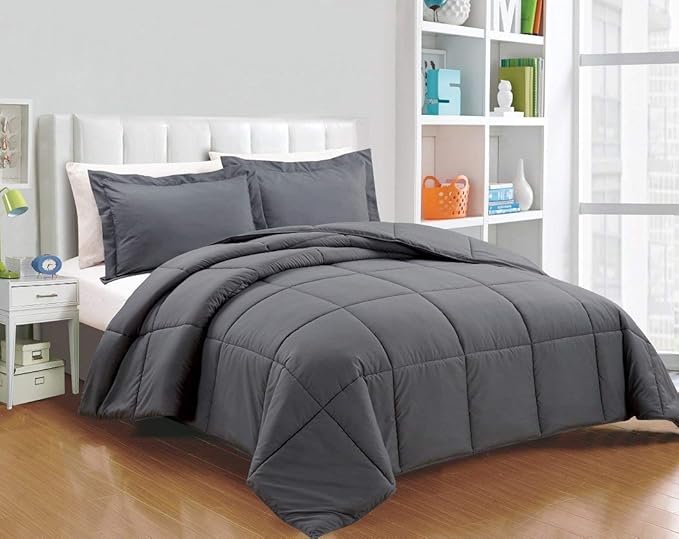 Chezmoi Collection 2-Piece All Season Twin Comforter Set Gray, Soft Quilted Down Alernative Duvet Insert with Corner Tabs, Lightweight Microfiber Bedding, 64 x 88 Inches