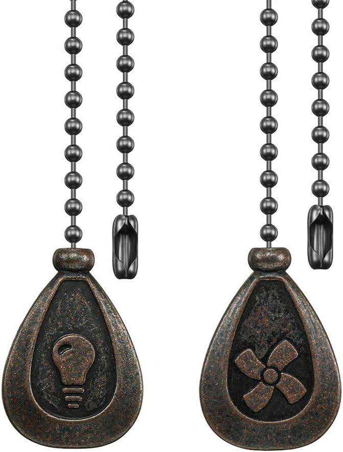Bronze Ceiling Fan Pull Chain Set, Decorative Pull Chain Pendant Extension, 12 Inches Lighting & Fan Beaded Ball Fan Pull Chain Extender with Connector (2 Pack)