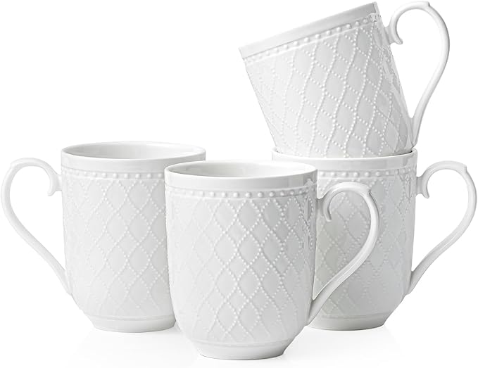Kanwone Coffee Mugs 16oz, Ceramic Mugs Set, Porcelain Cups with Handle for Latte, Hot Tea, Cappuccino, Mocha, Cocoa, Housewarming Wedding Gift, Microwave and Dishwasher Safe, Set of 4, White