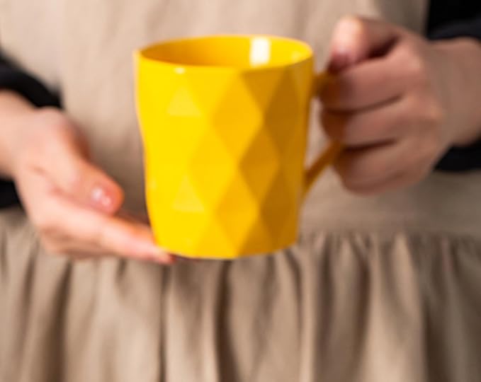 11 Ounce Porcelain Mugs, Set of 6, Tea and Cocoa Mug Set, Matte (Yellow)