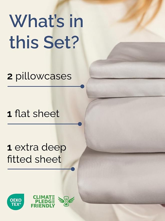 Extra Deep Twin XL Sheet Set - 4 Piece Breathable and Cooling Sheets - Hotel Luxury Bed Sheets Set - Easy Fit - Soft, Wrinkle Free and Comfy Sheets Set - Light Grey Sheet Set with Extra Deep Pockets
