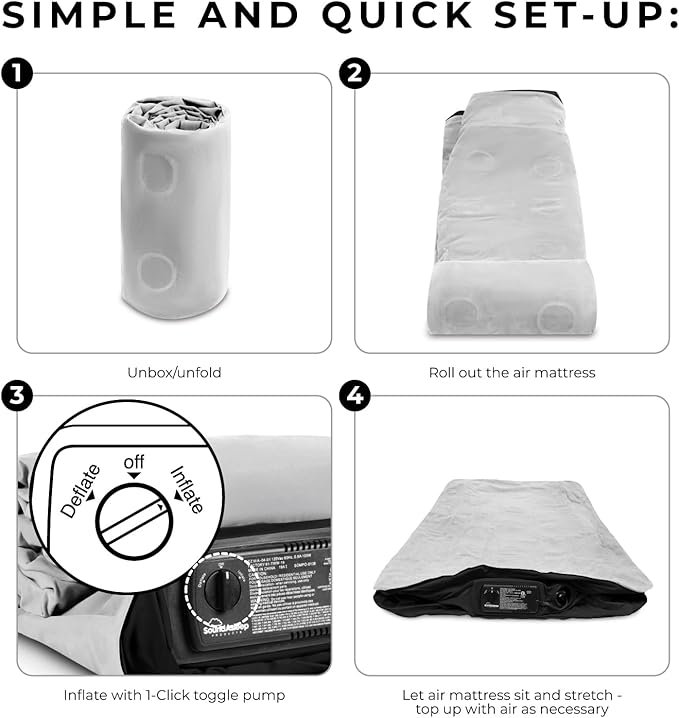 SoundAsleep Dream Series Luxury Air Mattress with ComfortCoil Technology & Built-in High Capacity Pump for Home & Camping- Double Height, Adjustable, Inflatable Blow Up, Portable - Queen Size
