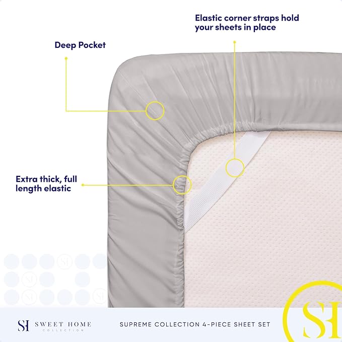 California King Sheet Sets - Breathable Luxury Sheets with Full Elastic & Secure Corner Straps Built In - 1800 Supreme Collection Cal King Deep Pocket Bedding Set, Sheet Set, California King, Silver