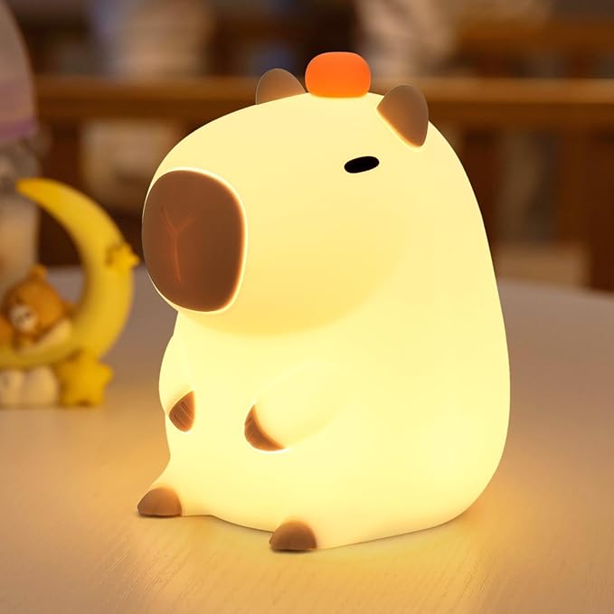 LED Cute Silicone Night Light Squishy Animal Lamp, Dimmable Nursery Nightlight, Rechargeable Bedside Touch Lamp for Breastfeeding Kawaii Gifts Room Decor