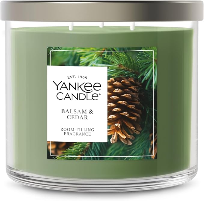 Yankee Candle 3 Wick Candle Jar, Scented Candle with up to 40 Hours of Burn Time, Premium Plant Wax Blend for Consistent Long Lasting Scent from First to Last Burn, Balsam & Cedar