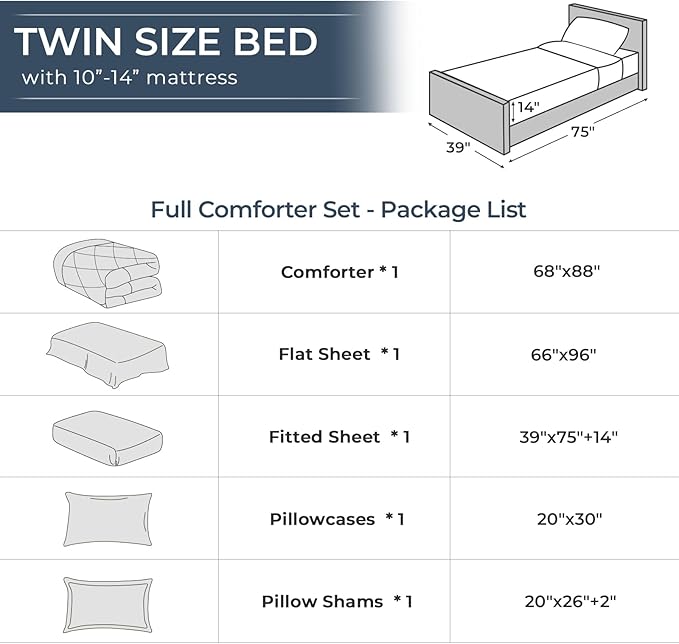 HEVUMYI Khaki Twin Comforter Set - 5-Piece All Season Bed in a Bag Twin, Ultra Soft Bedding Set with Comforter, Flat Sheet, Fitted Sheet, Pillowcases, Pillow Shams
