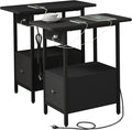 LIDYUK End Table with Charging Station, Narrow Side Table with Drawer and USB Ports & Power Outlets, Nightstand Bedside Tables for Small Spaces, Bedroom, Living Room, Black, Set of 2