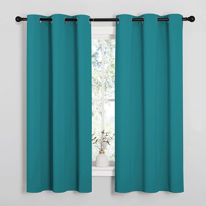 NICETOWN Room Darkening Curtains 63 inch Length 2 Panels, Thermal Insulated Grommet Blackout Curtains for Modern Casual Elegant Bedroom Kids Room Theme Decoration (Peacock Teal, 2 Pieces, W42)