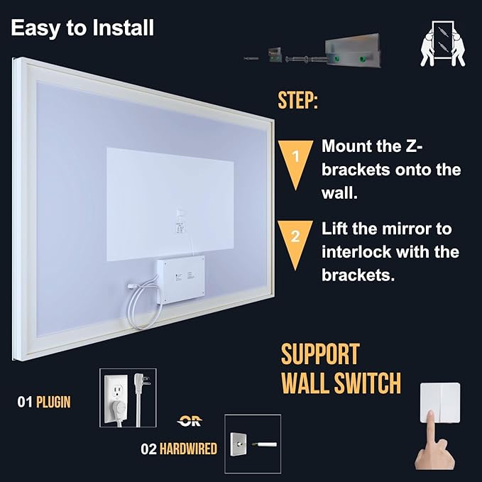 LED Bathroom Mirror 48"x 32",Front Lit and Backlit Bathroom Mirror with Lights,Stepless Dimmable,Anti-Fog, Shatter-Proof, Memory, 3 Colors Lighted Vanity Mirror (Horizontal/Vertical)