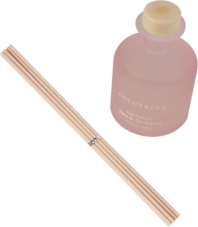 Cocorrína Reed Diffuser - Rose & Tea Leaves 6.76oz Diffuser with Sticks Home Fragrance Essential Oil Reed Diffuser for Home Bedroom Bathroom Shelf Decor Office Decor (Summer Collection)