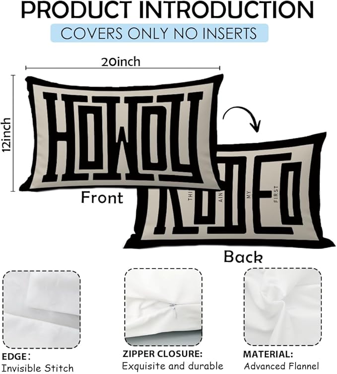 Western Pillow Cover, 12x20, Howdy, This Ain't My First Rodeo, Farmhouse, Southwestern, Ranch (Gray) for One