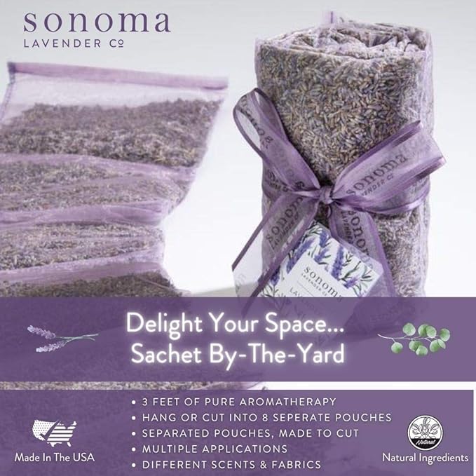 Sonoma Lavender Dried Lavender Sachets by The Yard for Drawers and Closets, Natural Air Freshener for Home, Car, Bag, Room, and Closet