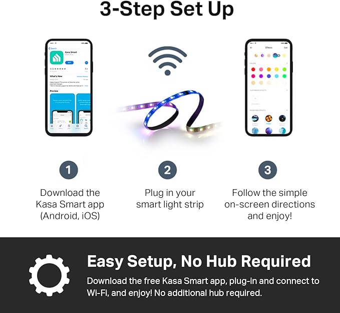 Kasa Smart LED Light Strip, 50 Color Zones RGBIC, 16.4ft Wi-Fi LED Strip Works w/ Alexa, Google Home & SmartThings, High Brightness, 16M Colors, PU Coating, Trimmable, 2 Yr Warranty (KL420L5)