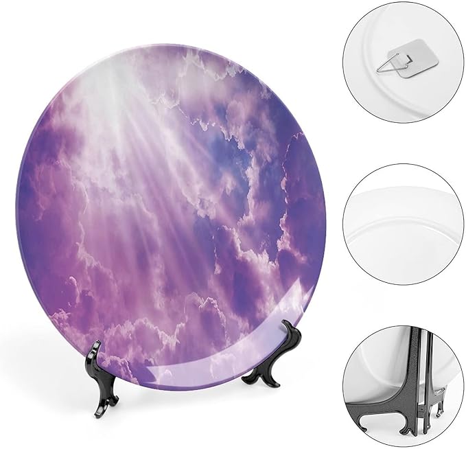 XISUNYA 7 Inch Decorative Plate, Apartment Decor Dinner Plate, Dramatic Magical Sky Sun and Heavy Clouds Sunlights Print Ornament Display Plate Handmade Plate Wedding Christmas Thankgiving Gifts