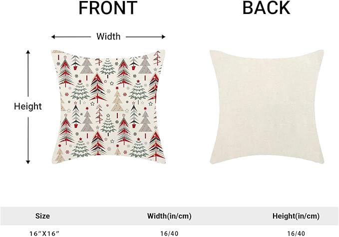 Christmas Pillow Covers 16 x 16 Inch, Colorful Red Green Grey Christmas Tree Decor Throw Pillows for Home Couch Bed, Winter Xmas Snowflake Decorative Pillowcase Linen Cushion Cover Set of 2