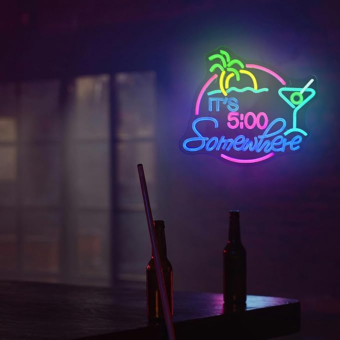 It's 5:00 Somewhere Neon Sign, USB Powered LED Neon Sign for Wall Decor,Dimmable, 5V/2A, for Home, Party, Gift, Bedroom, Man Cave, Bar, Beer Garage, Secrect Space